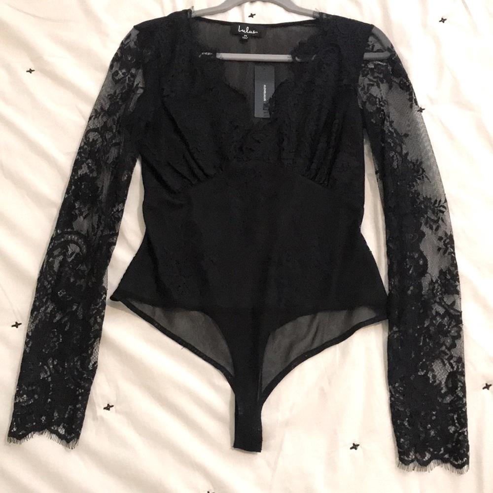 Lulus Lace Long Sleeve Black Bodysuit